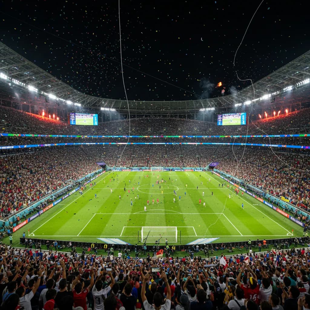 A glamorous VIP box packed with spectators at a World Cup 2026 match