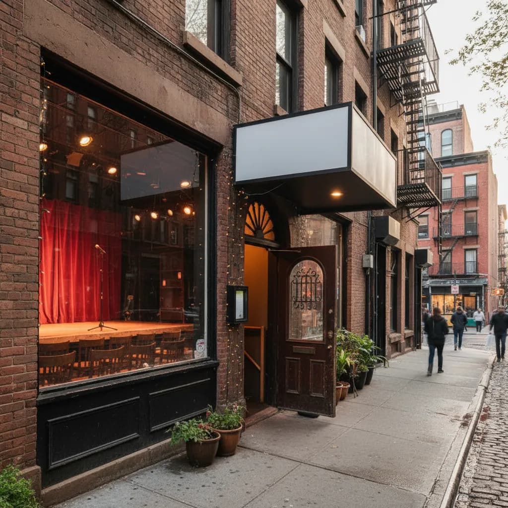 Editorial-style realistic scene inspired by The Chain Theatre in New York.