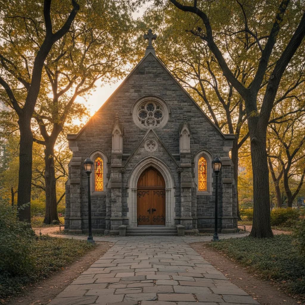 Editorial-style detail scene for Chapel of the Good Shepherd in New York.