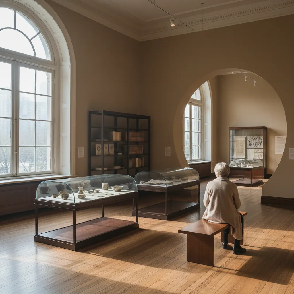 Editorial-style realistic scene inspired by China Institute Gallery in New York.