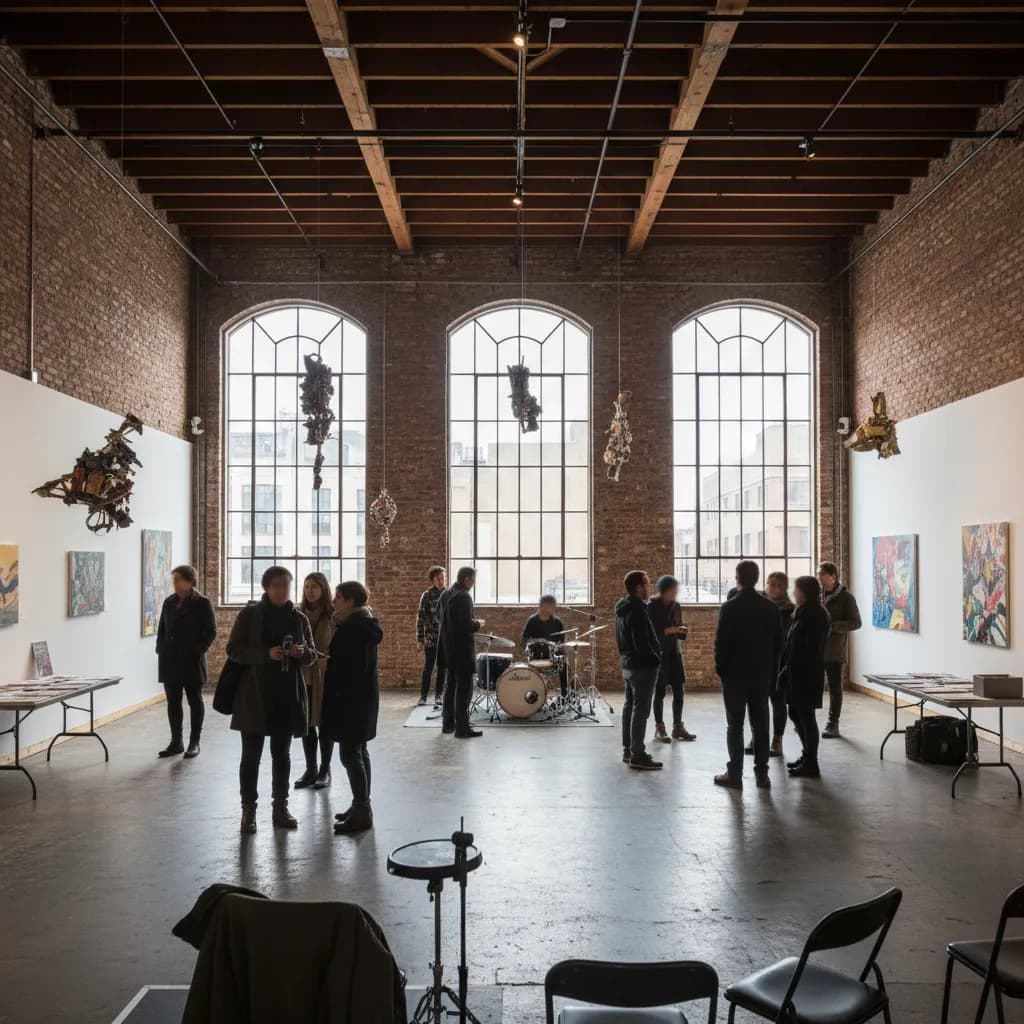 Editorial-style realistic scene inspired by Clemente Soto Velez Cultural Center in New York.