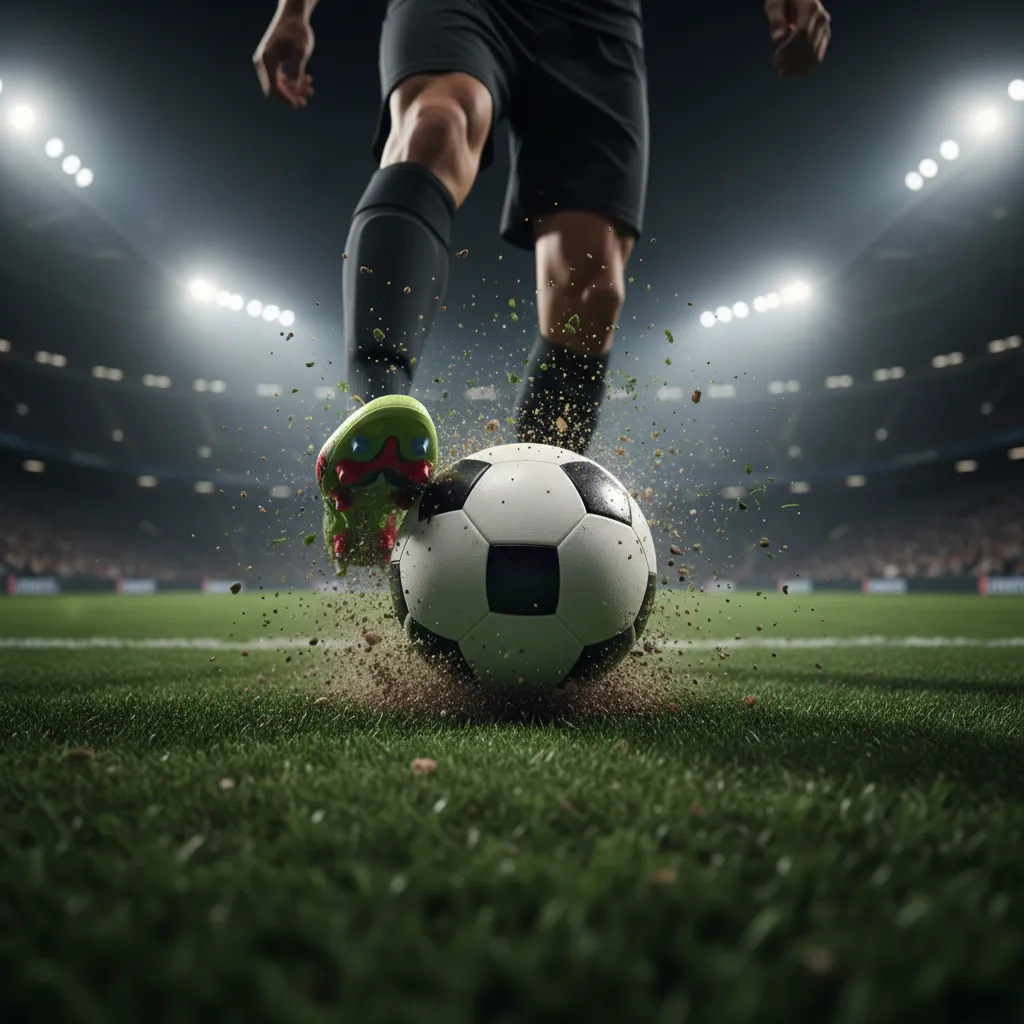 A stadium scoreboard displays goal tallies during a World Cup night match