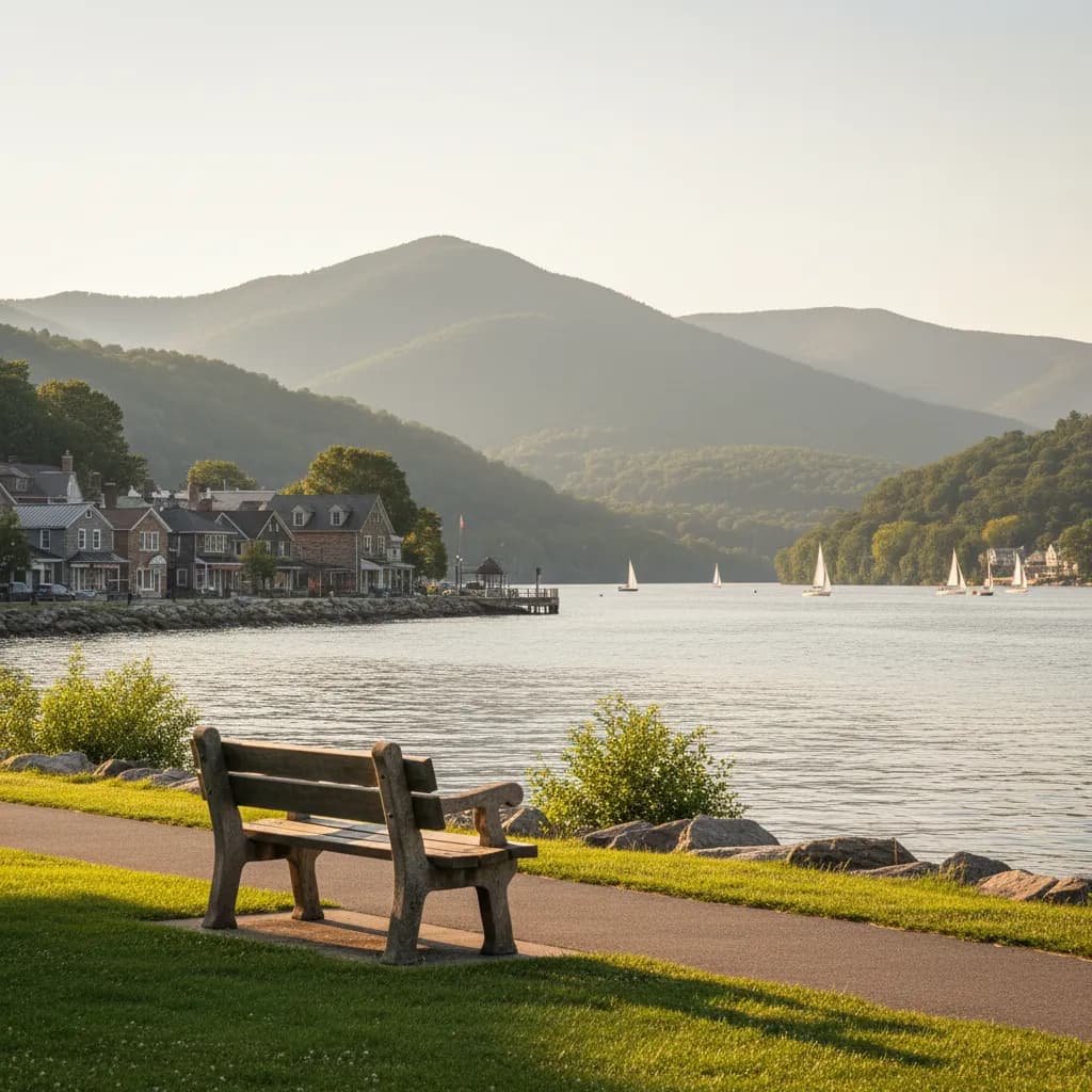 A relaxed Cold Spring day trip scene with shops and Hudson Valley views