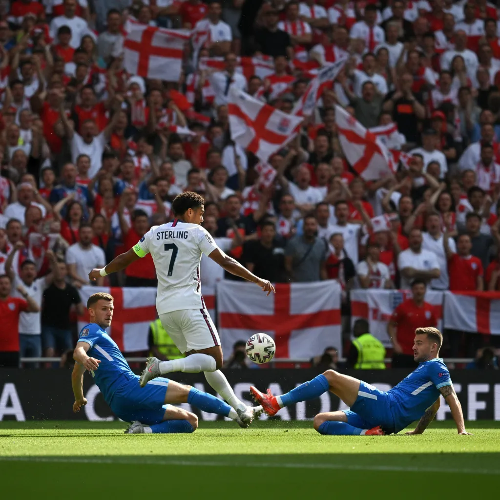 English attacker calmly slotting a penalty under floodlights