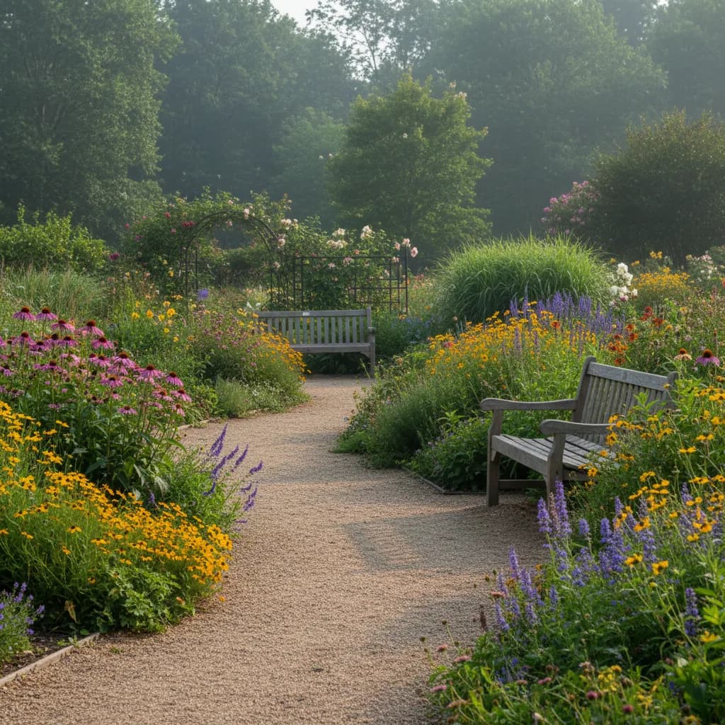 Editorial-style detail scene for Conference House Rose Garden in New York.
