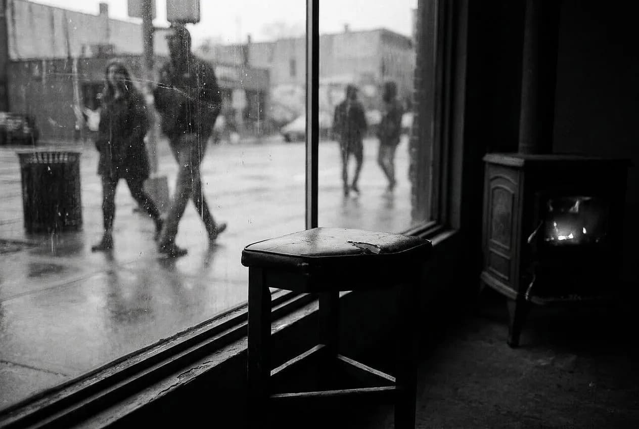 The corner stool at McSorley's Old Ale House that faces the 1854 potbelly stove