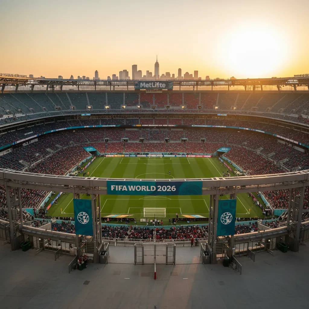 MetLife Stadium at golden hour before Côte d'Ivoire vs Norway at the 2026 World Cup
