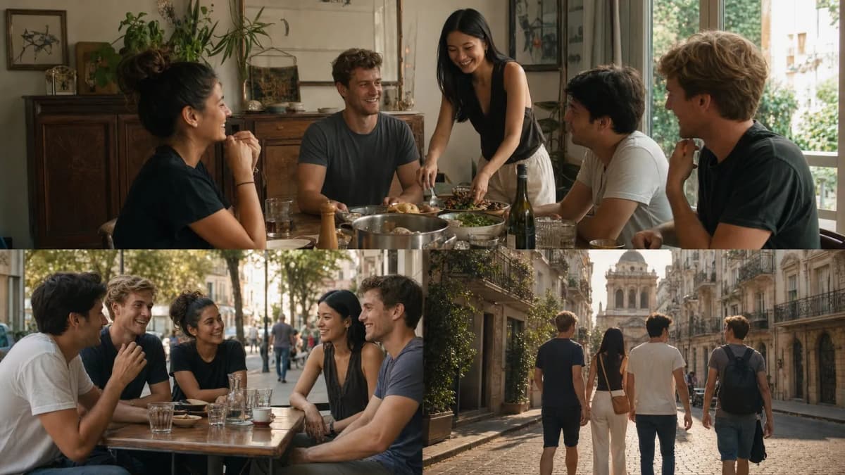 Photorealistic editorial comparison of Karpo and Couchsurfing in a real city decision.
