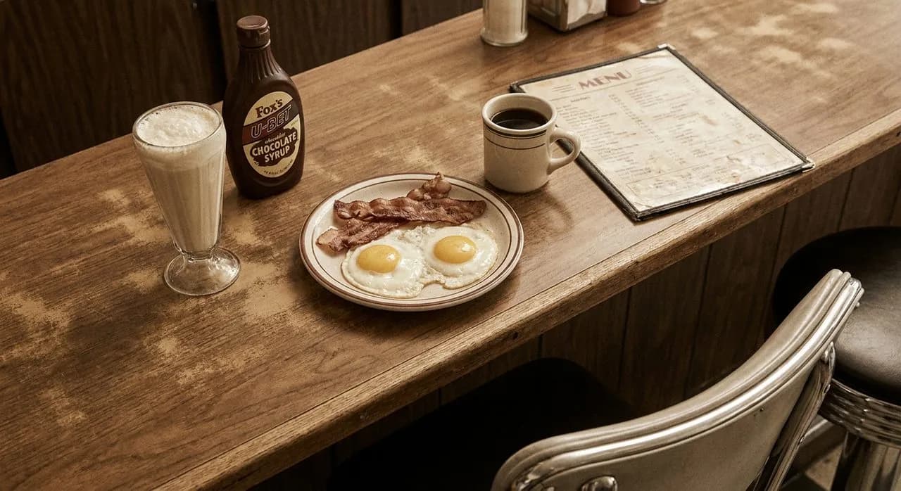 Counter at Lexington Candy Shop where the egg creams are still made with Fox's U-Bet