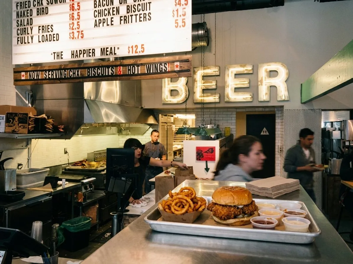Fried chicken sandwich served at a casual San Francisco counter spot