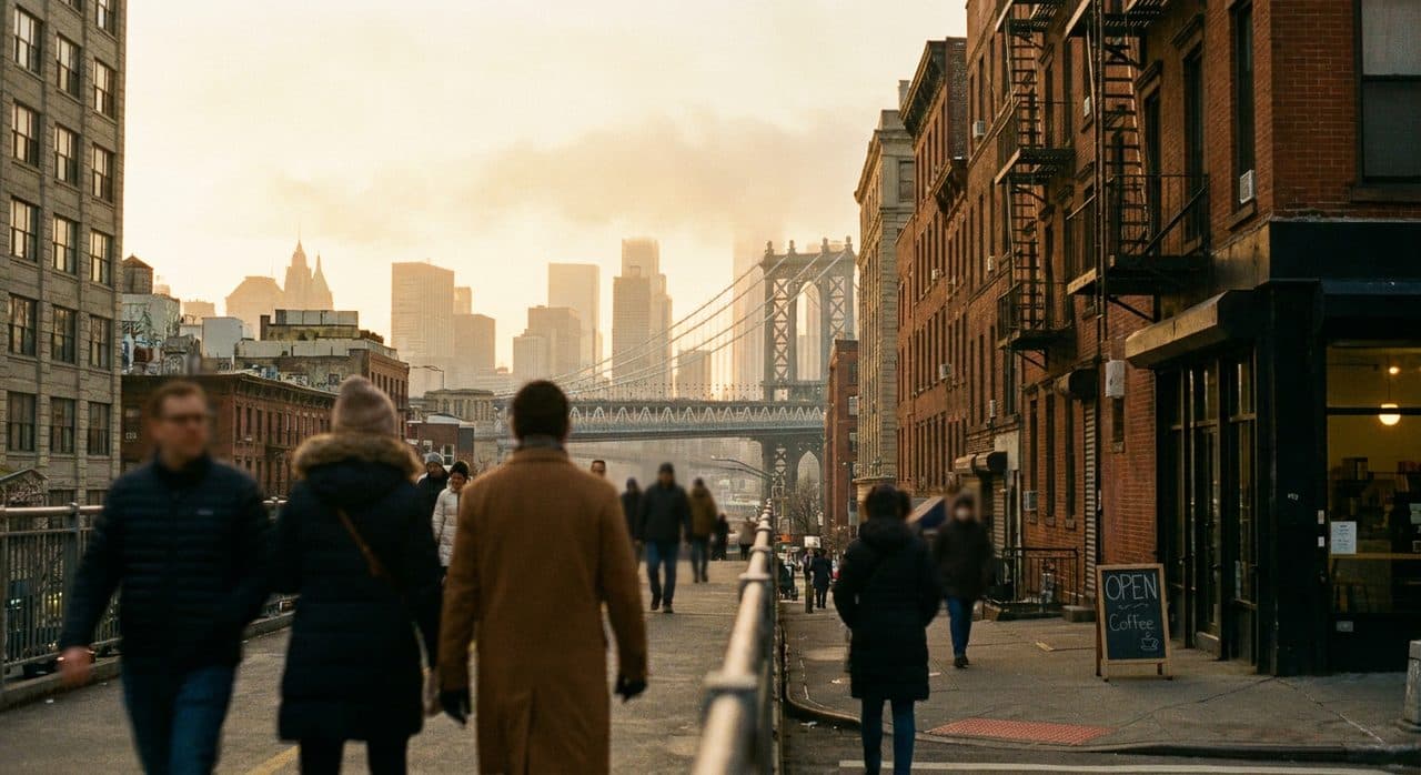 Crossing the Williamsburg Bridge on Foot at First Light - cover image