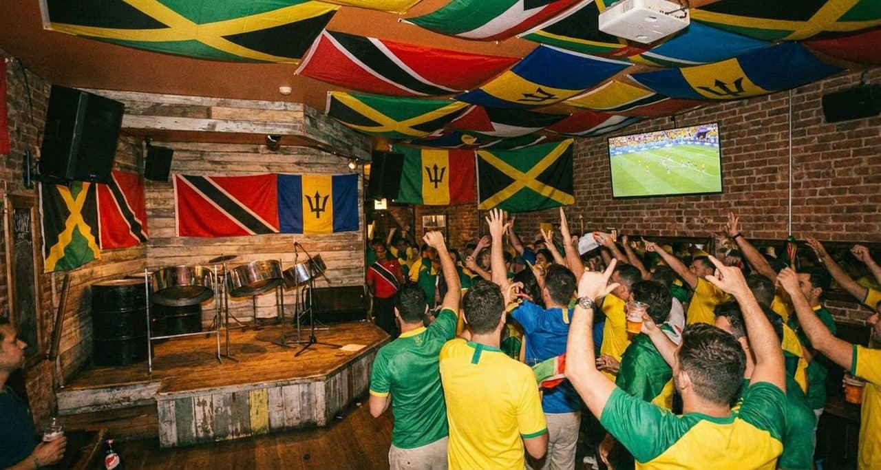 A Crown Heights Caribbean Bar During the FIFA World Cup 2026, Steel Pan Before Kickoff - cover