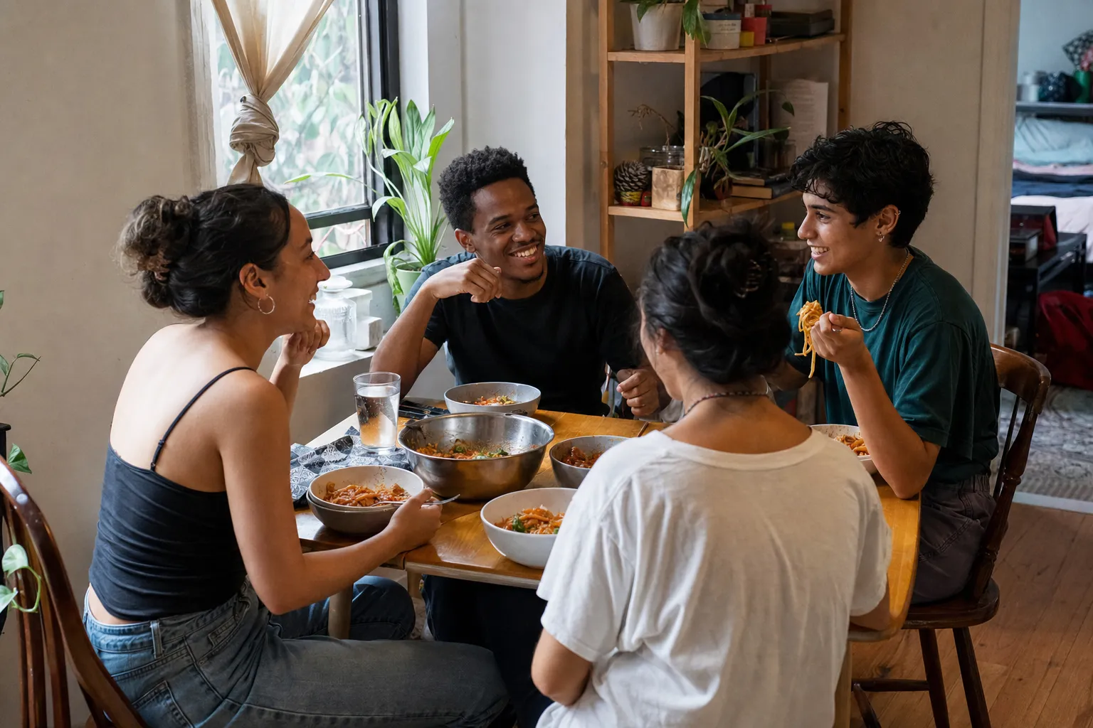 Shared Queens apartment dining table without flat lay
