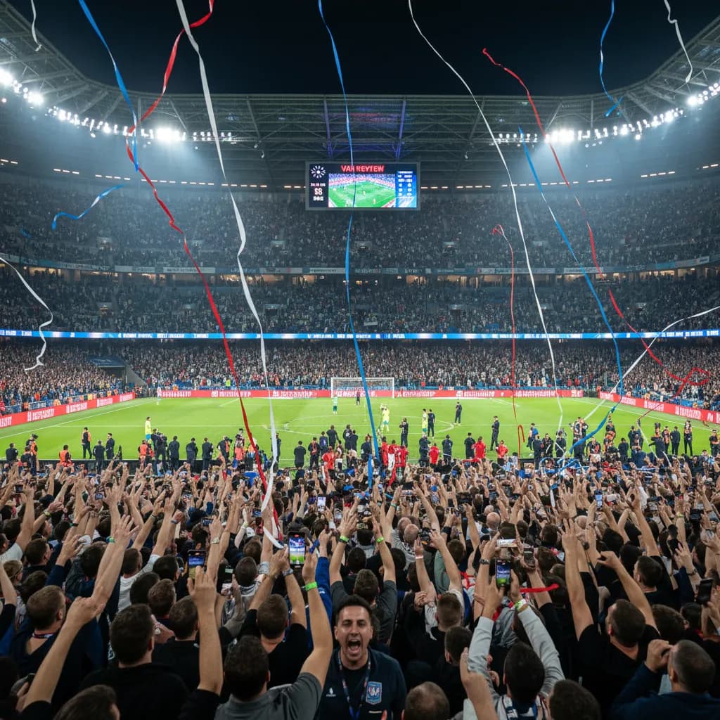 A referee reviewing a VAR decision on a pitchside monitor at World Cup 2026