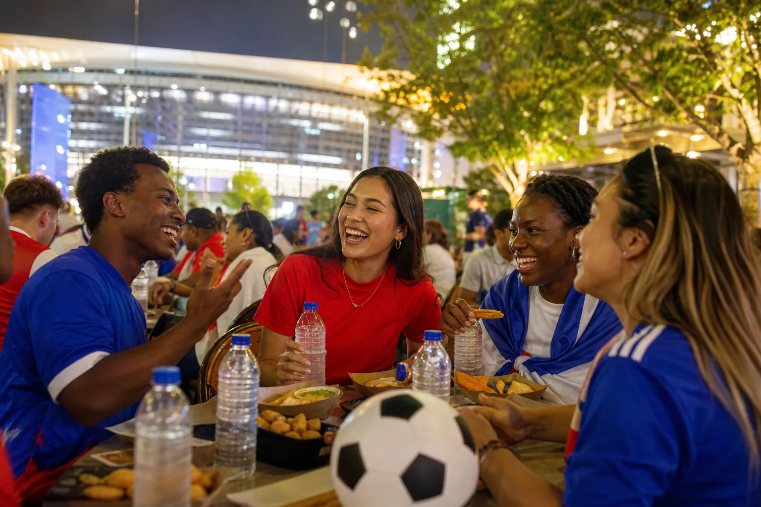 Dallas fans choosing a post-match food stop after a long World Cup game