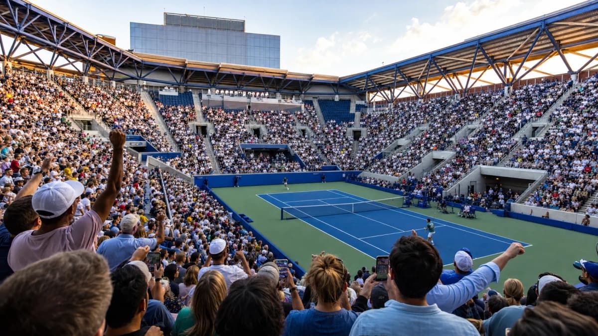Bright US Open tennis atmosphere illustrating Daniil Medvedev’s New York Experience Still Makes Him Dangerous.