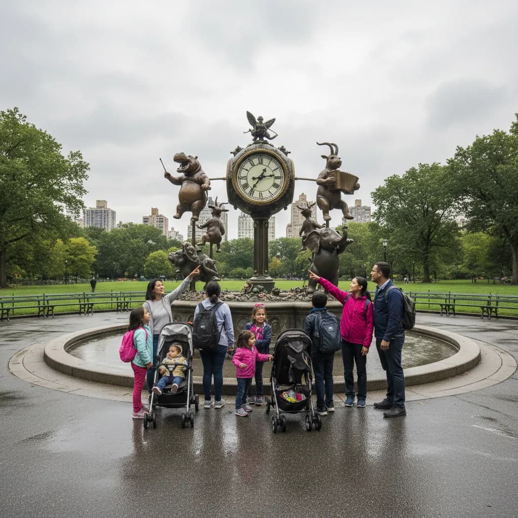 Editorial-style realistic scene inspired by Delacorte Clock in New York.