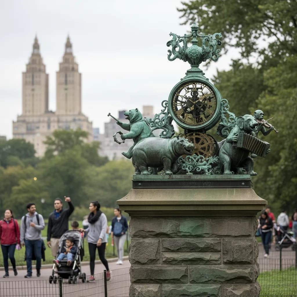 Editorial-style detail scene for Delacorte Clock in New York.