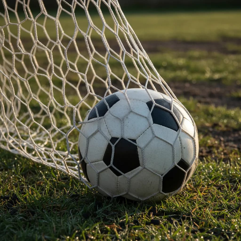 Three soccer balls in a perfect line on the center circle representing Dembele's hat-trick