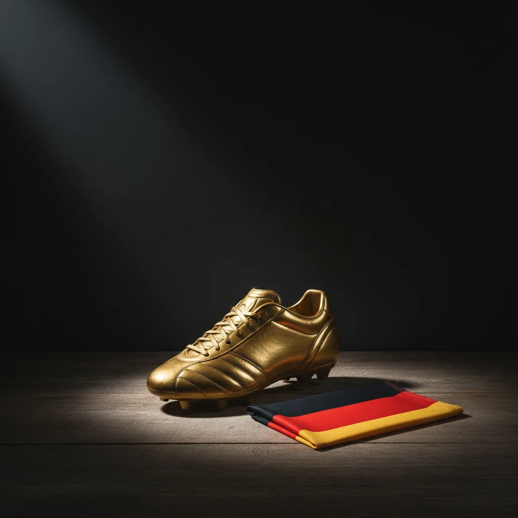 Golden Boot trophy next to a German flag representing Deniz Undav's surprise scoring run