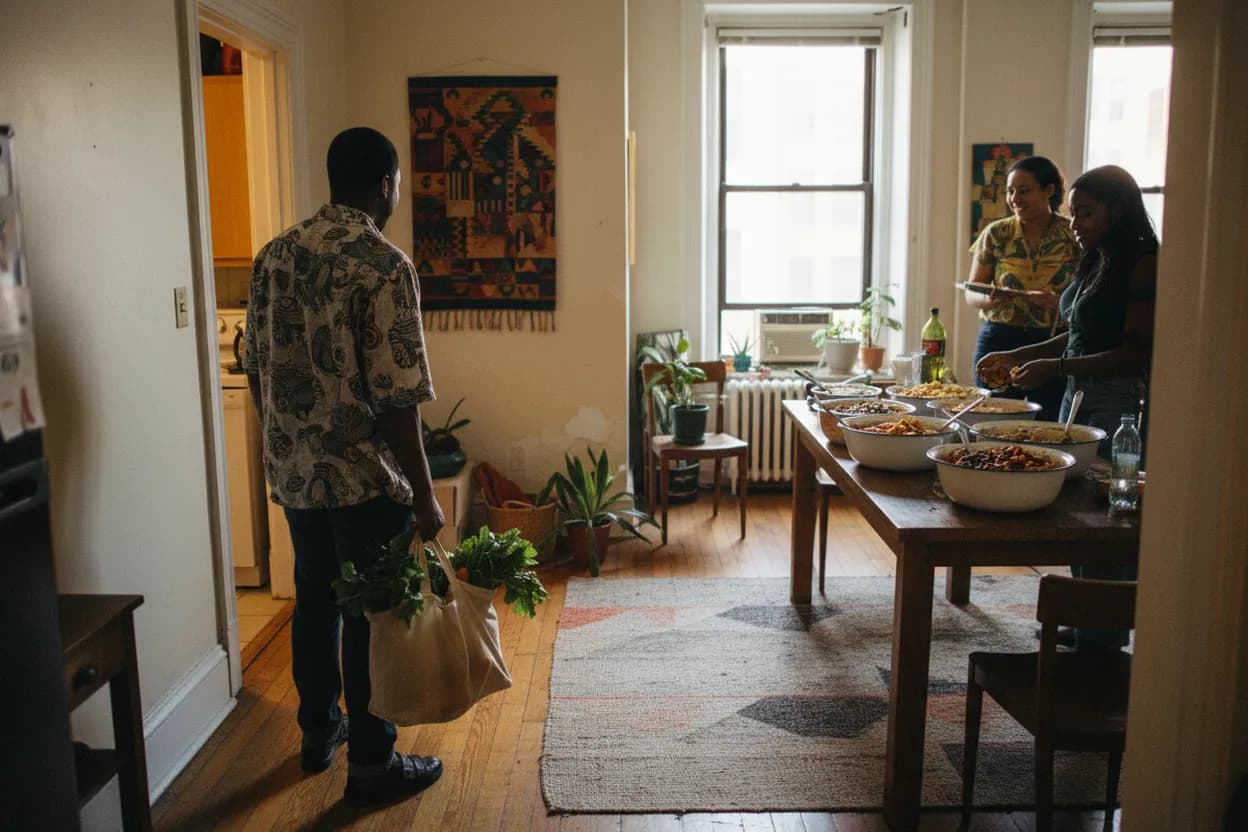 NYC experience scene for Dept of Culture: How to Plan a Communal Nigerian Dinner in Bed-Stuy