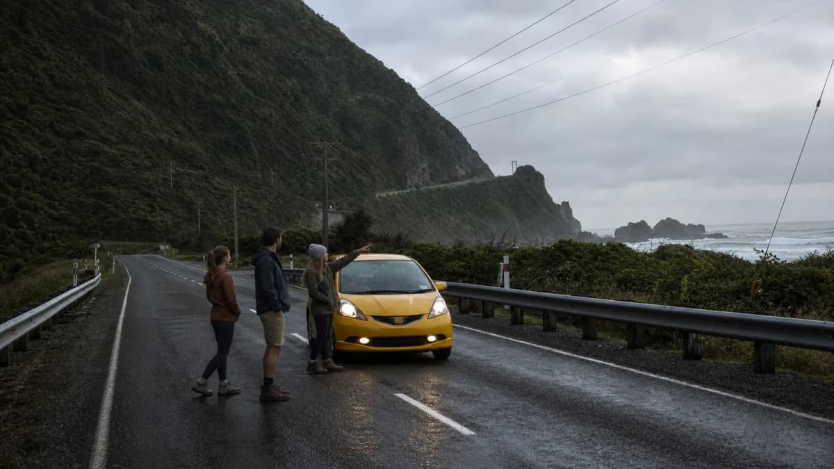 Photorealistic real-world decision scene showing when to choose Karpo or DiscoverCars.