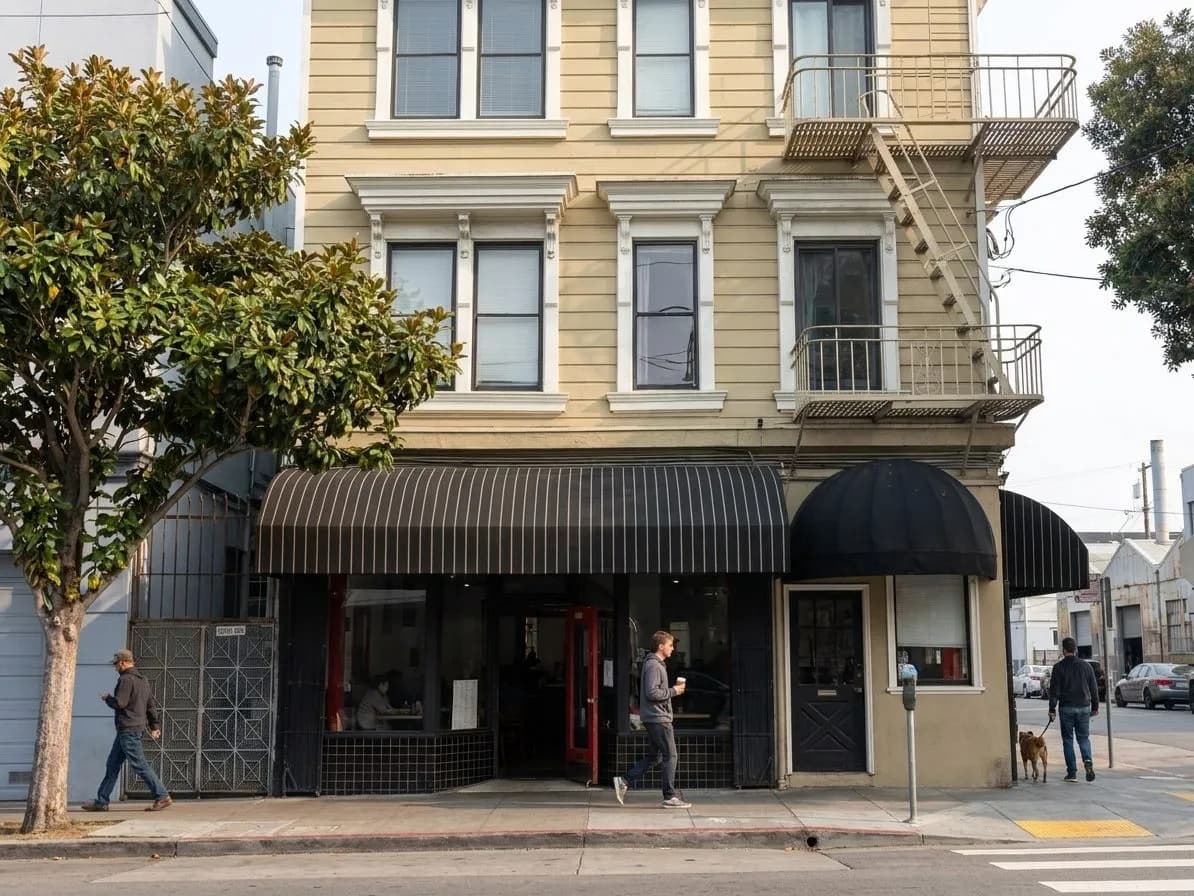 Dogpatch cafe exterior on a quiet San Francisco morning