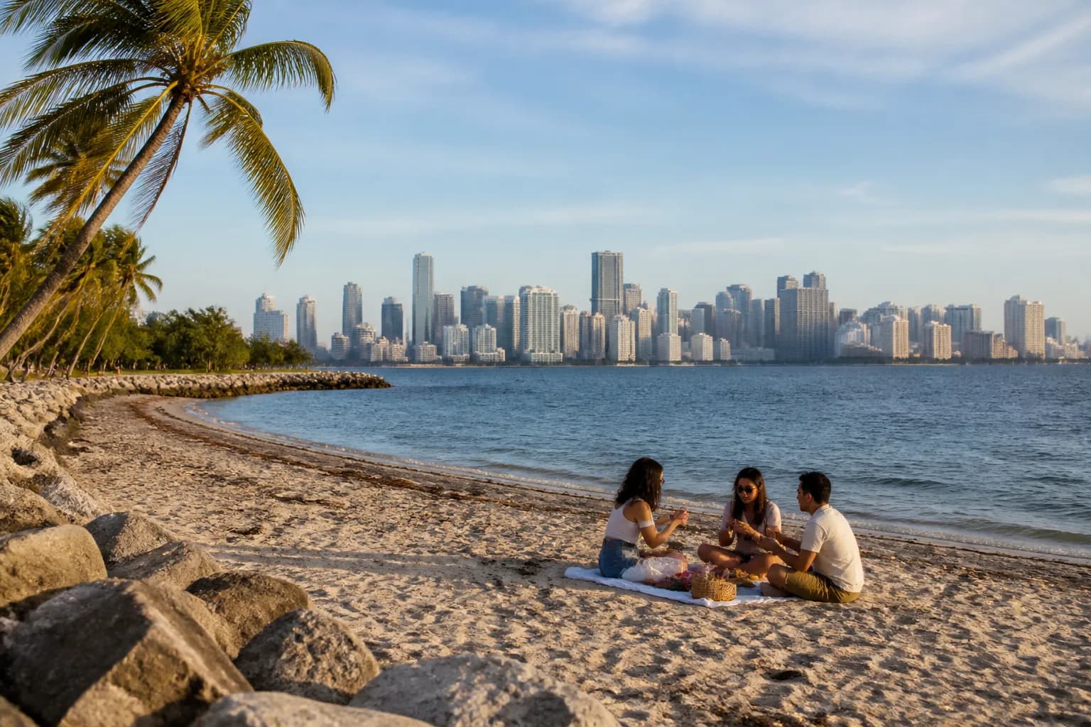 Realistic Miami food and neighborhood scene