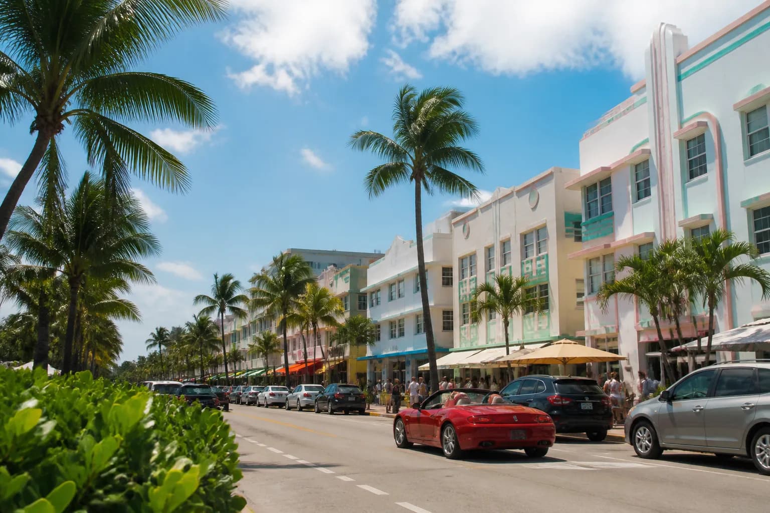 Realistic Miami food and neighborhood scene