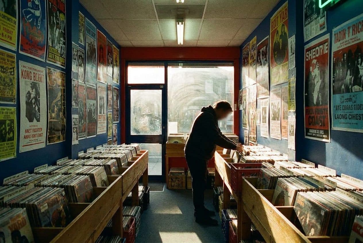 A Dominican Record Shop Where Crates Line Narrow Aisles and the Owner Knows Every Label - scene