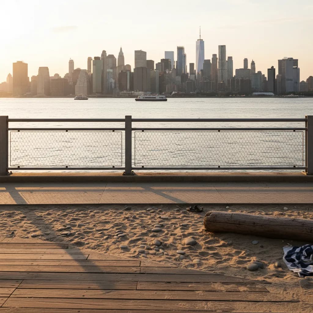 Editorial-style detail scene for Domino Park Beach in New York.