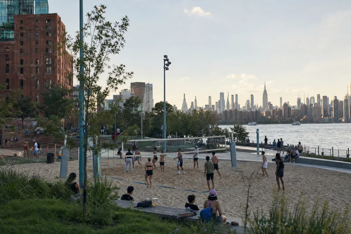 Cover scene for Domino Park Volleyball at Golden Hour: A Williamsburg Doubles Plan for Four