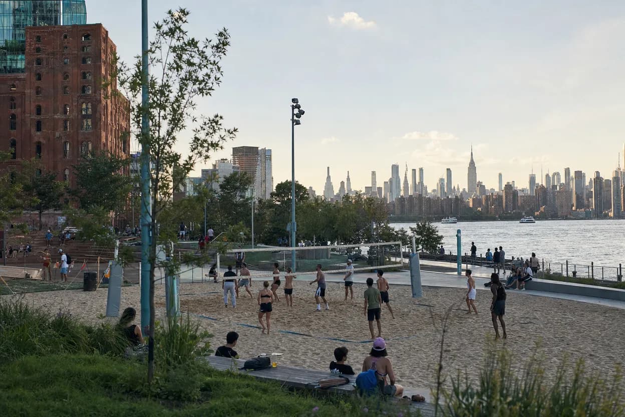 Cover scene for Domino Park Volleyball at Golden Hour: A Williamsburg Doubles Plan for Four