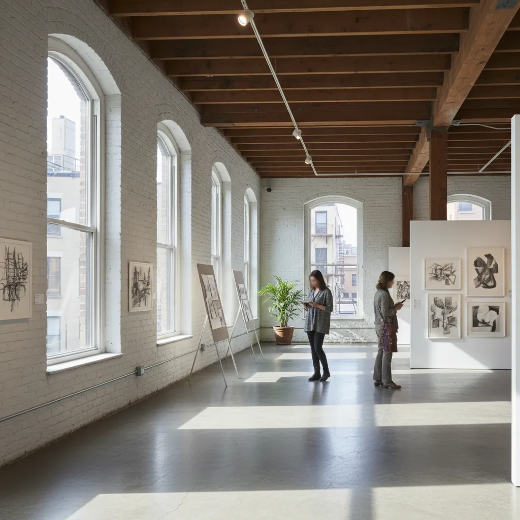 Editorial-style realistic scene inspired by Drawing Center in New York.