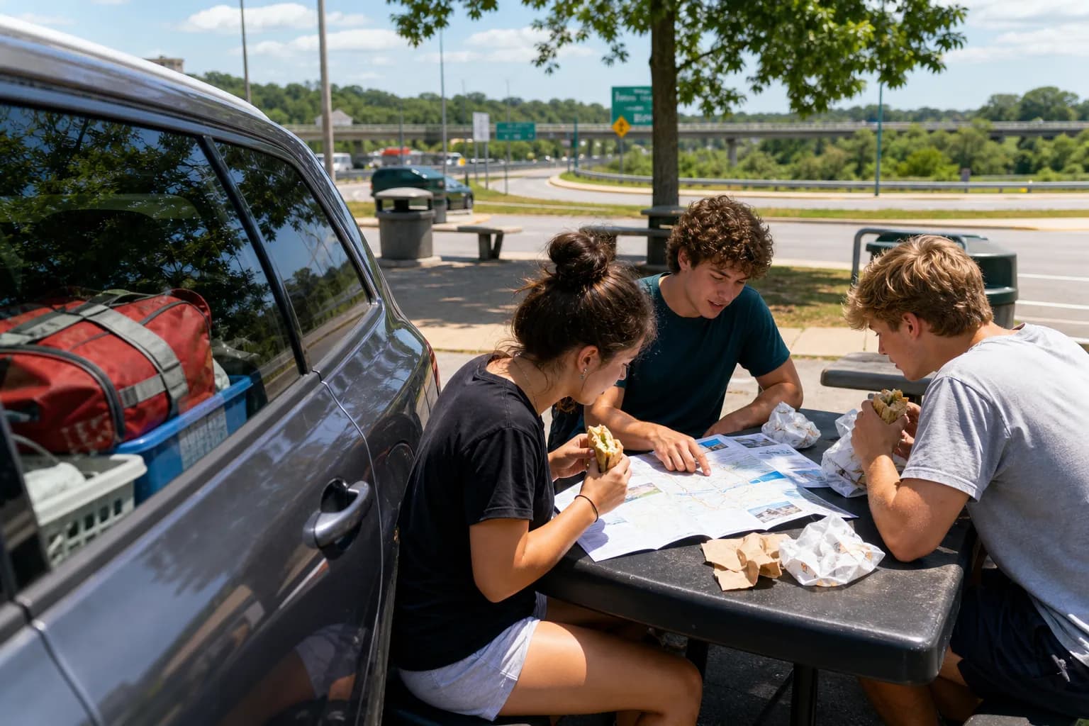 Turnpike food stop with back-to-school travel energy