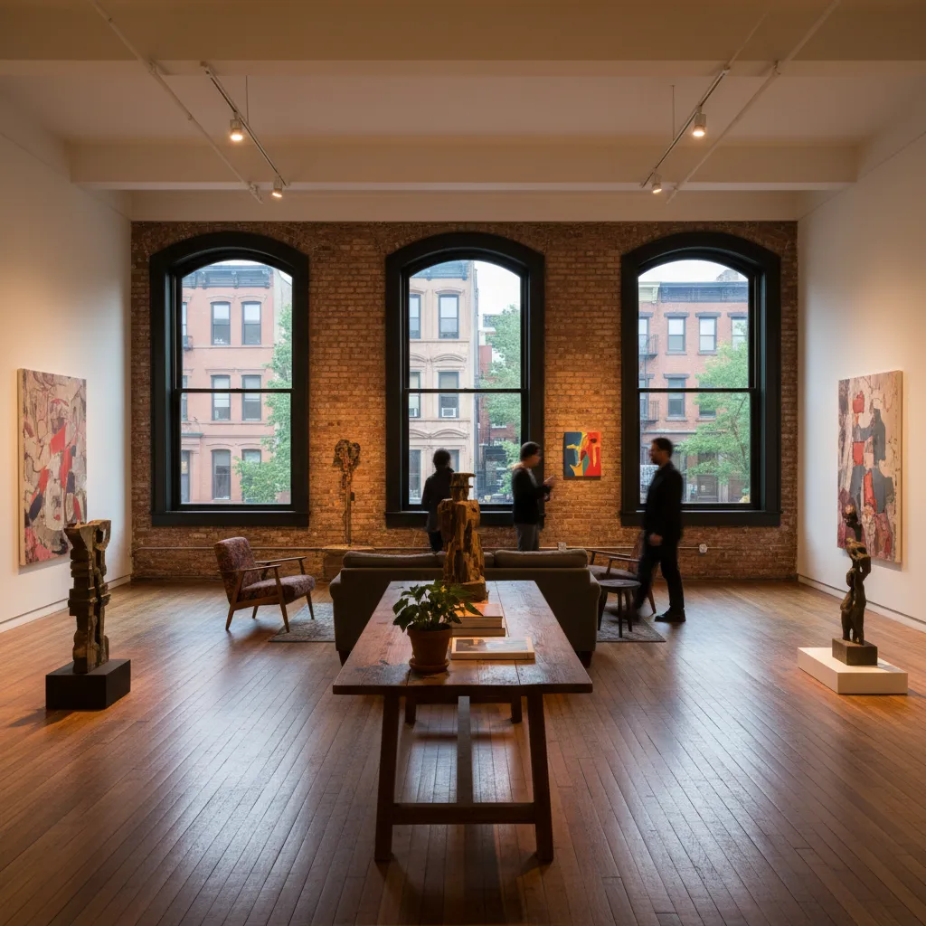 Editorial-style realistic scene inspired by EFA Project Space in New York.