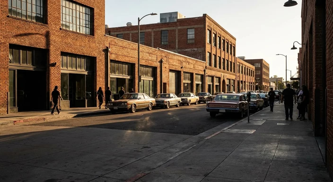 East Fourth Place street view in Los Angeles Arts District near EightyTwo arcade bar