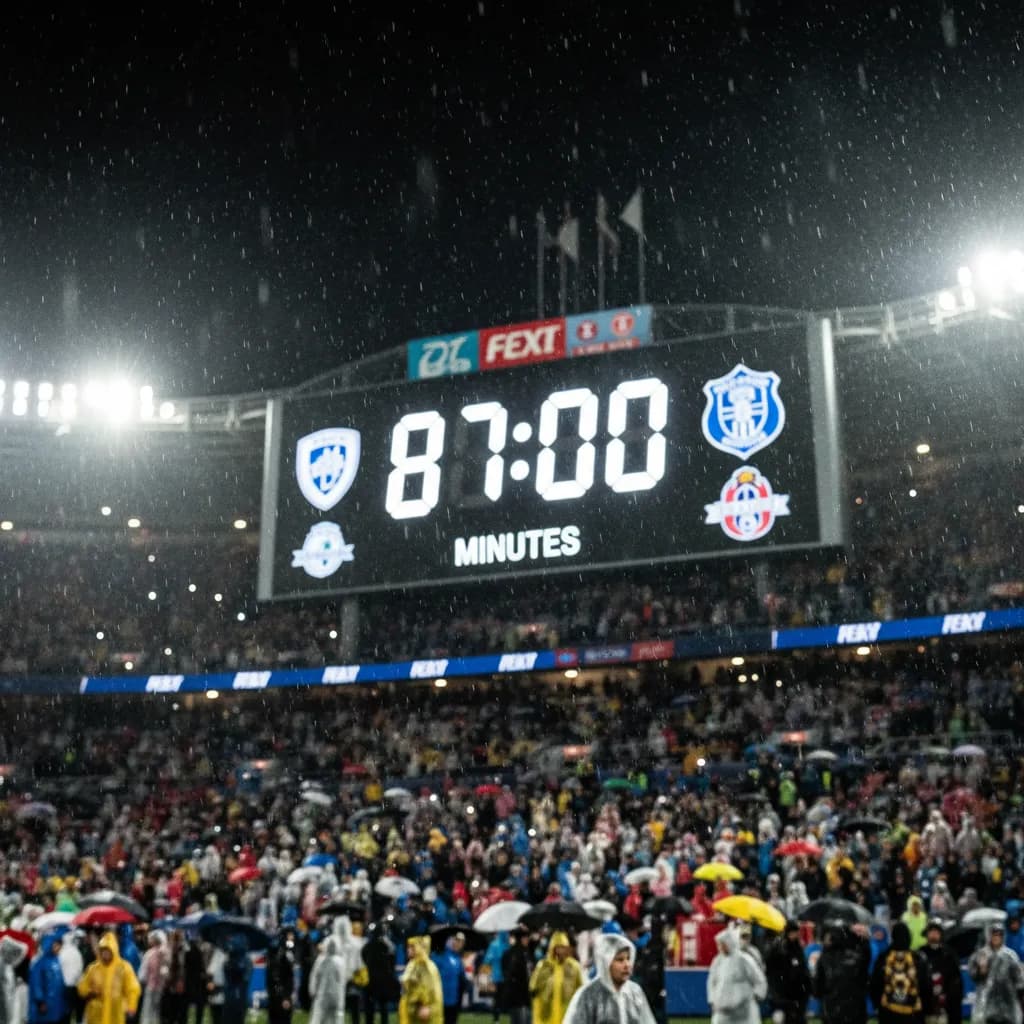 Substitute players in yellow tracksuits watch from the bench during a World Cup night match