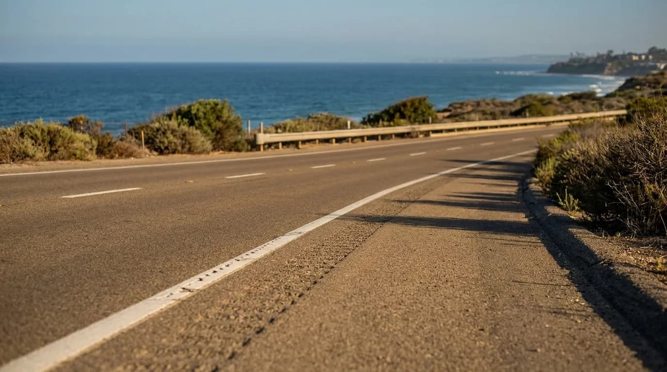 The Interstate 5 highway along the San Diego coast, part of the drive from Los Angeles
