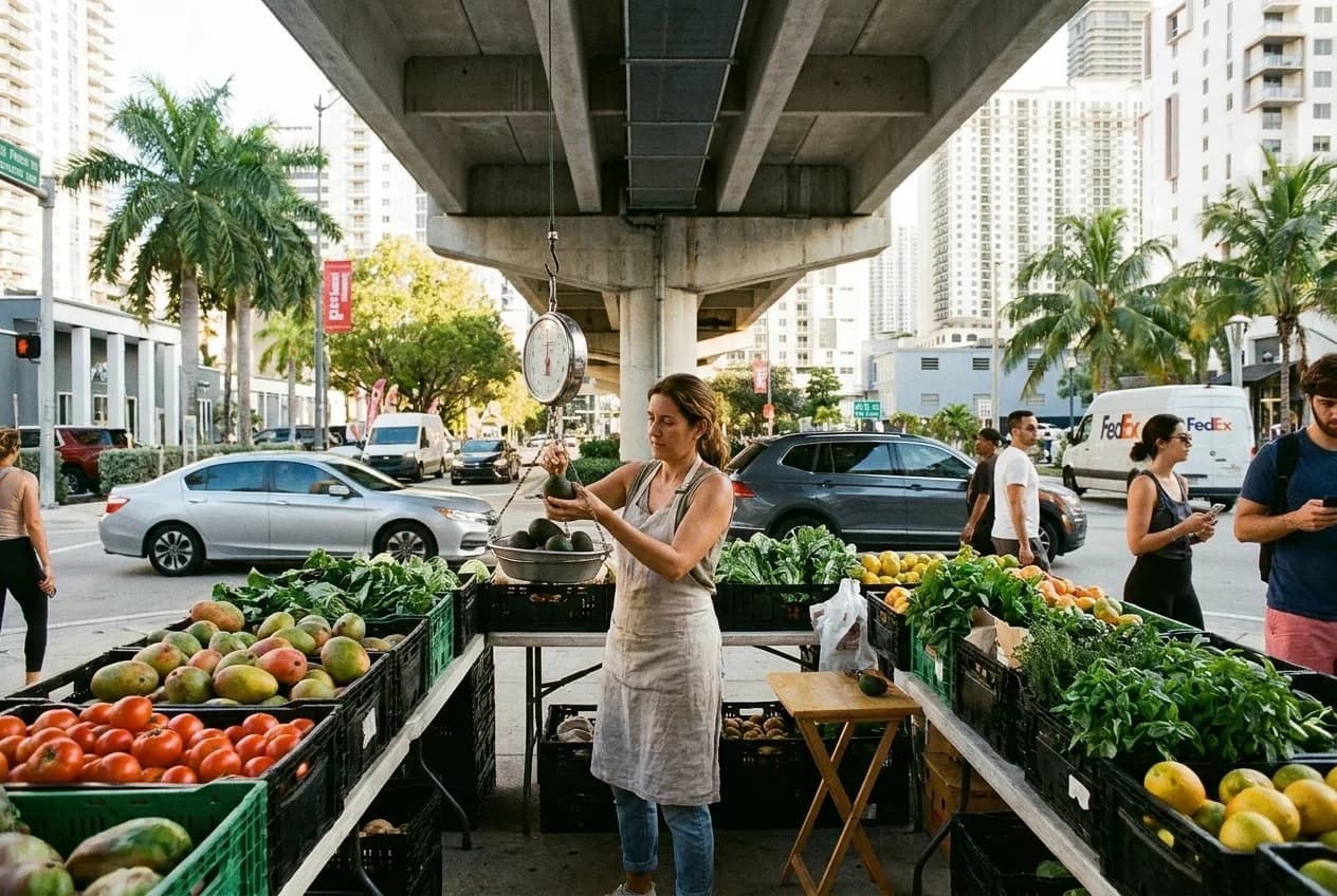 Farmers market vendor booth at Underline Inter Stage plaza