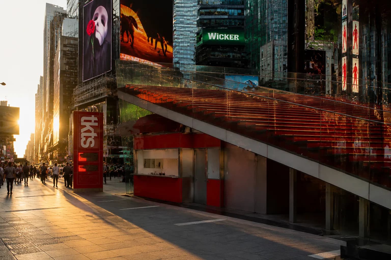 TKTS discount ticket booth at Father Duffy Square in Times Square, Broadway theater district
