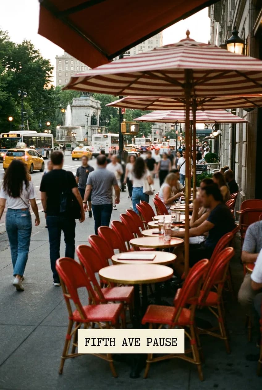 Fifth Avenue Grand Army Plaza pedestrian seating scene