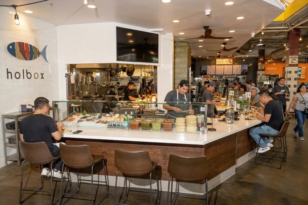 Holbox counter service inside Mercado La Paloma in Los Angeles
