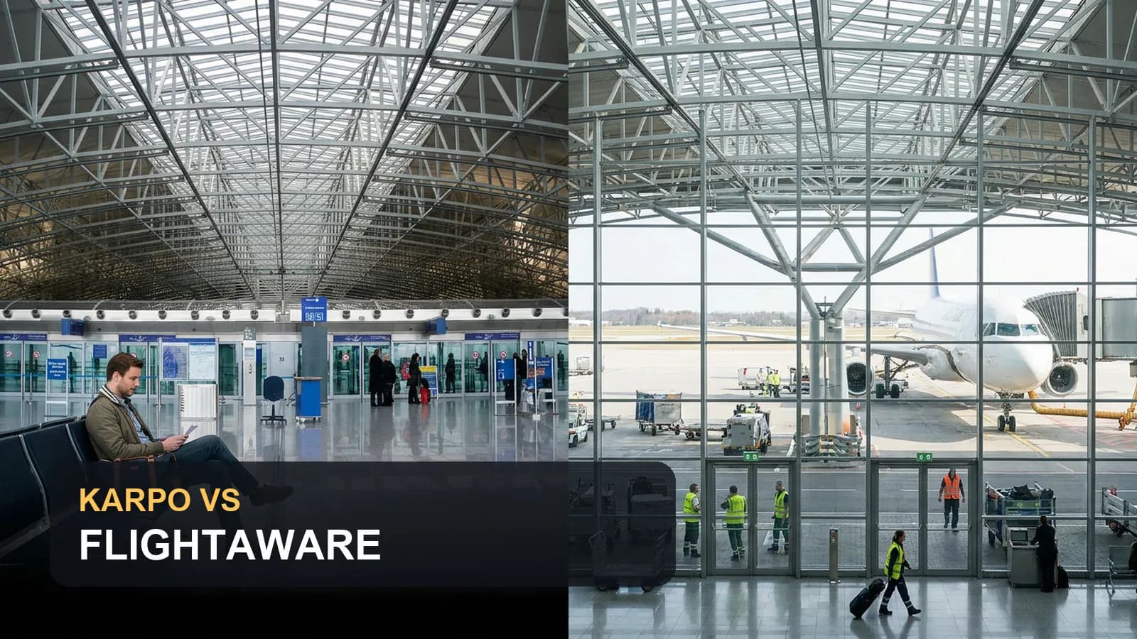 Karpo versus FlightAware in a real airport operations and traveler decision scene.