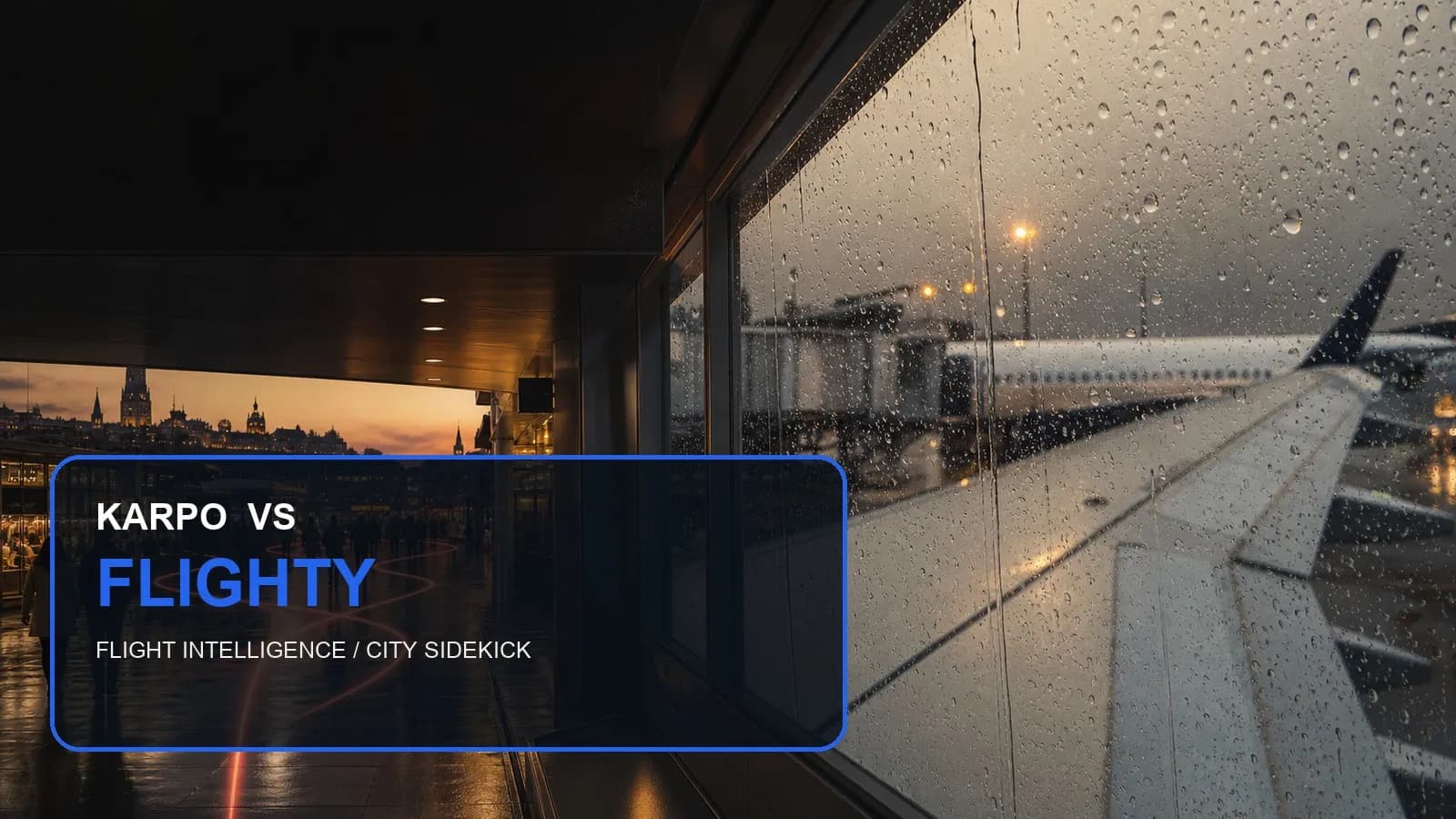 Karpo versus Flighty in a photorealistic city travel comparison.