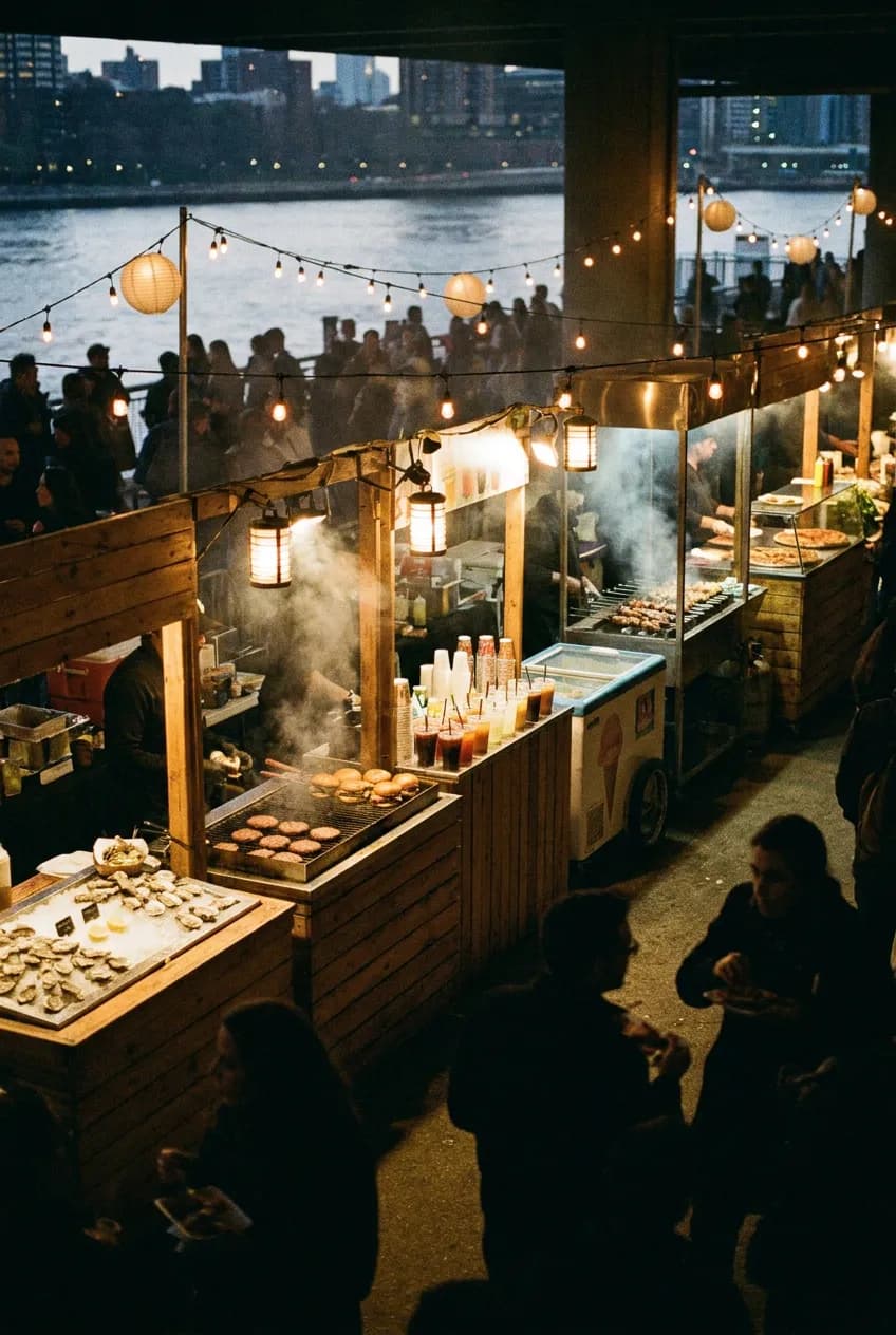Night market food stalls near New York City