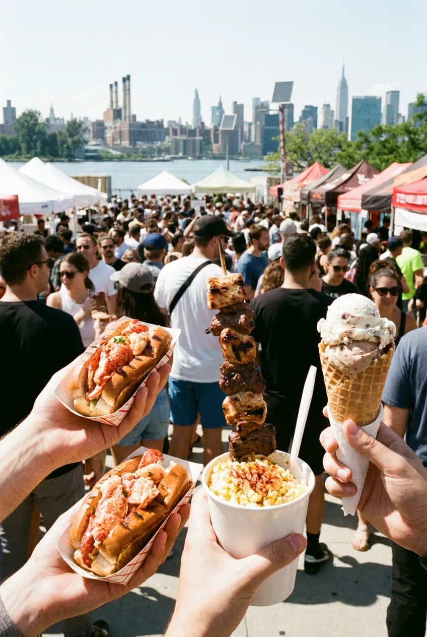 Street food at a riverside festival near Manhattan