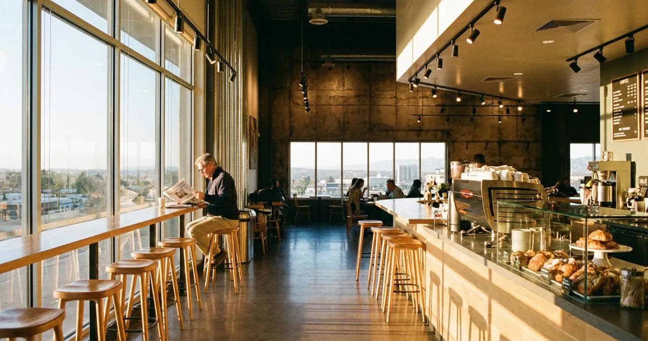Fort Defiance's counter stools during the weekday breakfast lull