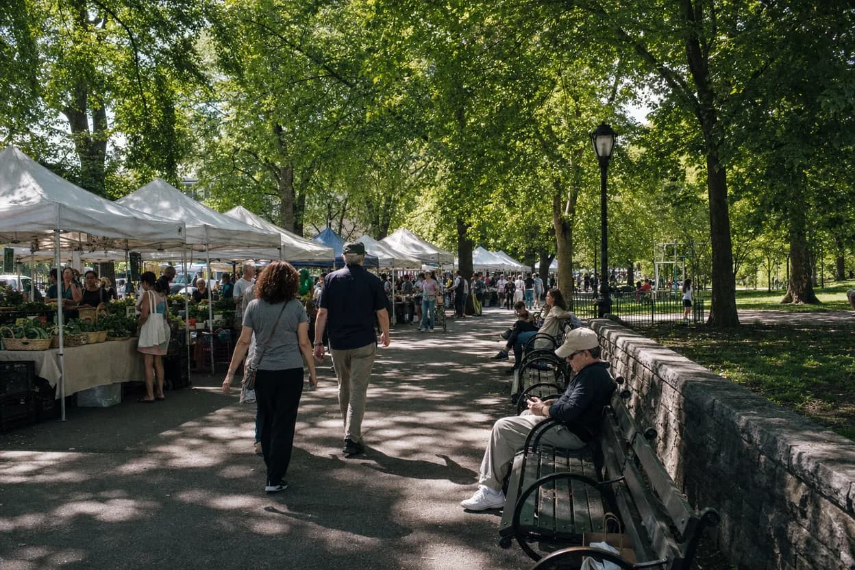 Cover scene for Fort Washington Greenmarket: A No-Car Picnic Run Before the Park Gets Hot