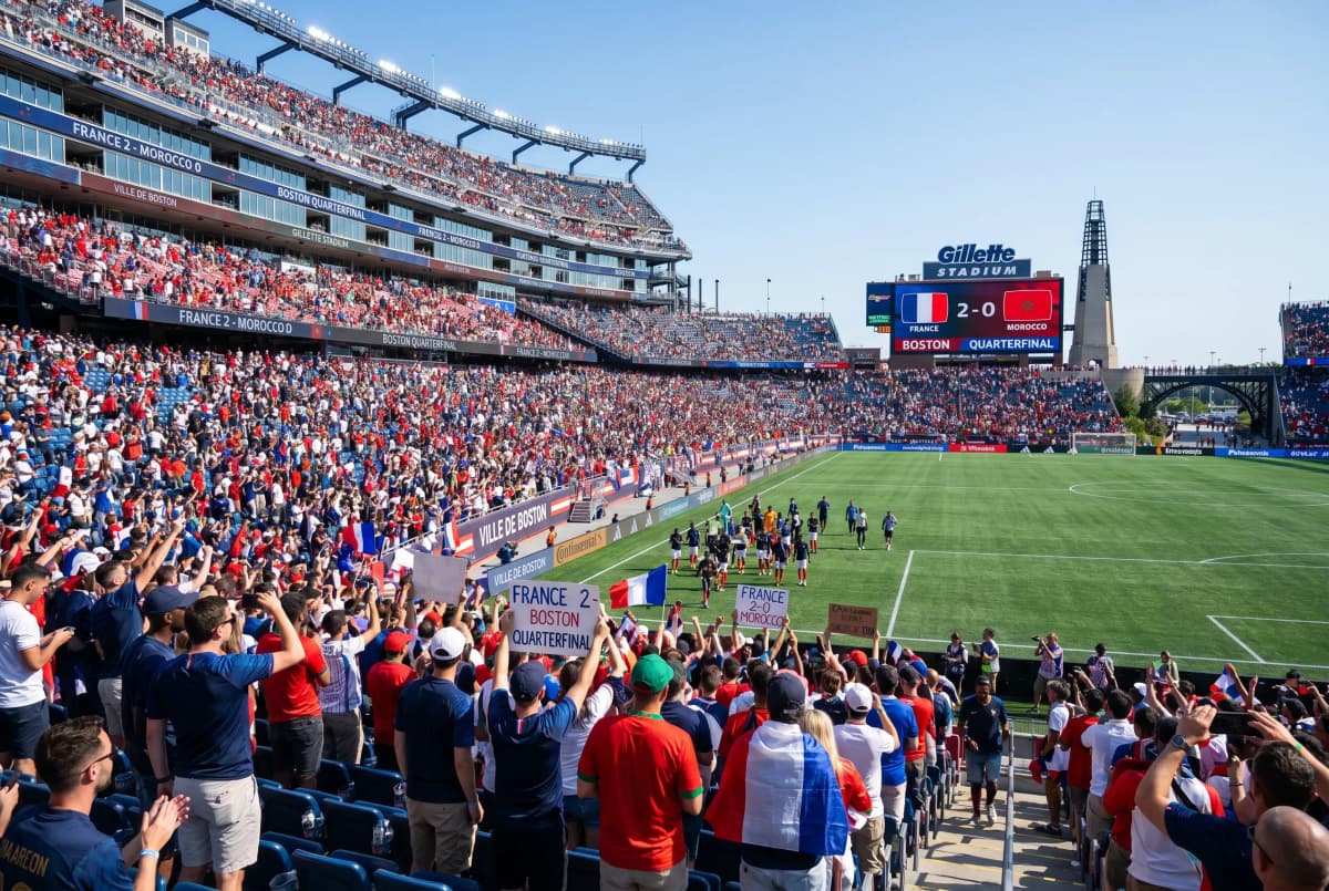 Bright World Cup match-day scene in Boston · Foxborough.
